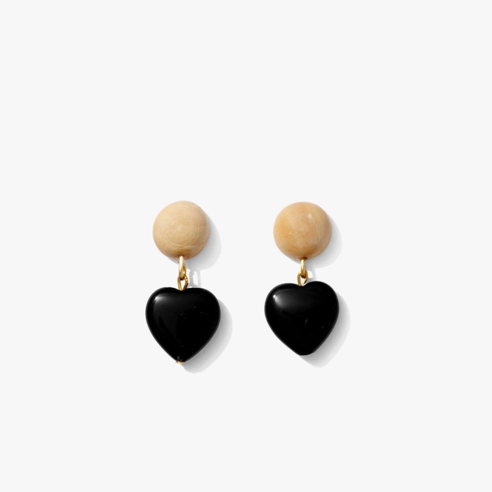 Clare V. Black and Wooden Gold Heart Earrings